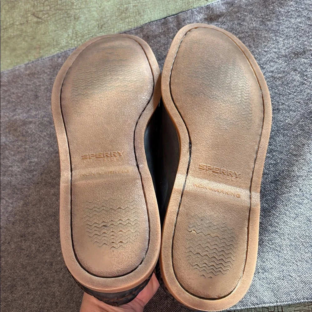 Sperry Gold Cup Leather Boat Shoes Black Handsewn Moc Toe Men’s 9.5